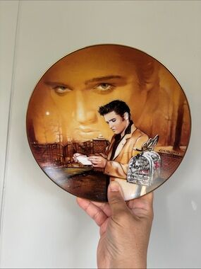 Decorative Elvis Collector Plate in Brown and Gold Tones